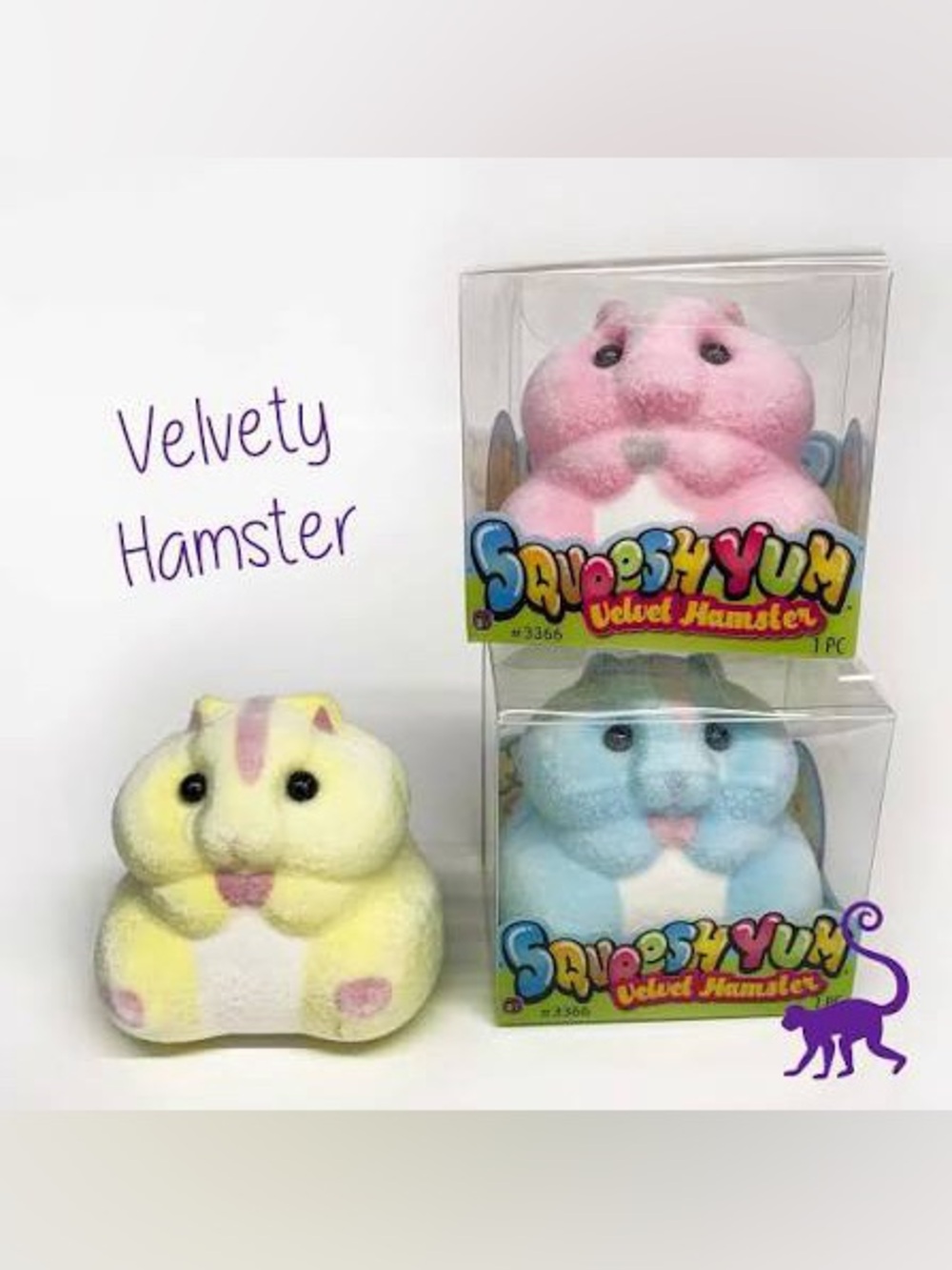 Squeeshy yum velvet Hamster Plush - Pink, Blue, or Yellow